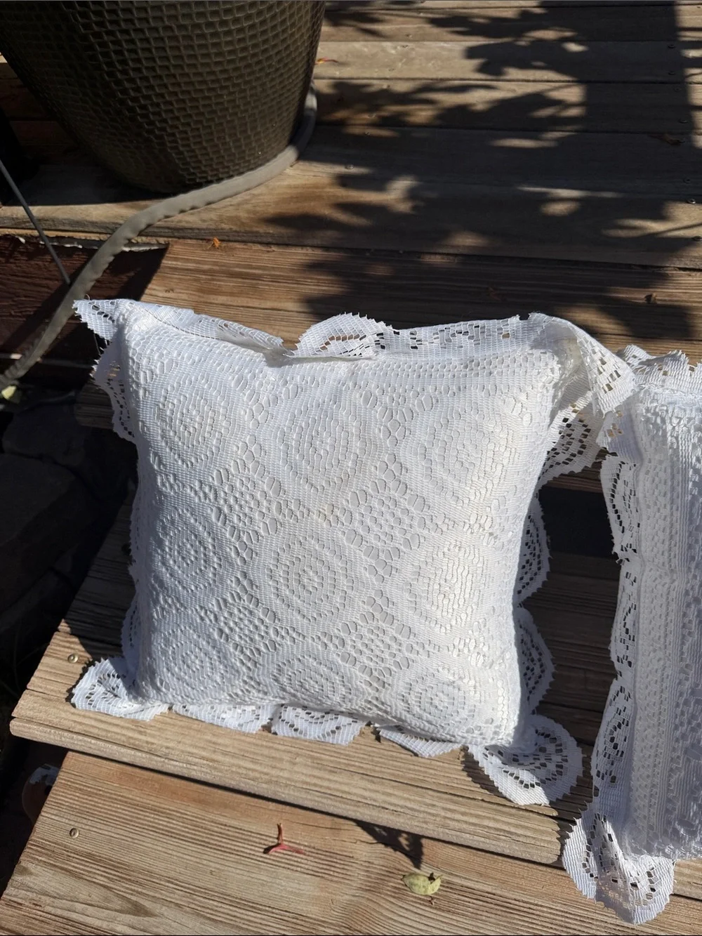 White Crochet Lace Decorative Throw Pillow - Set of 2
